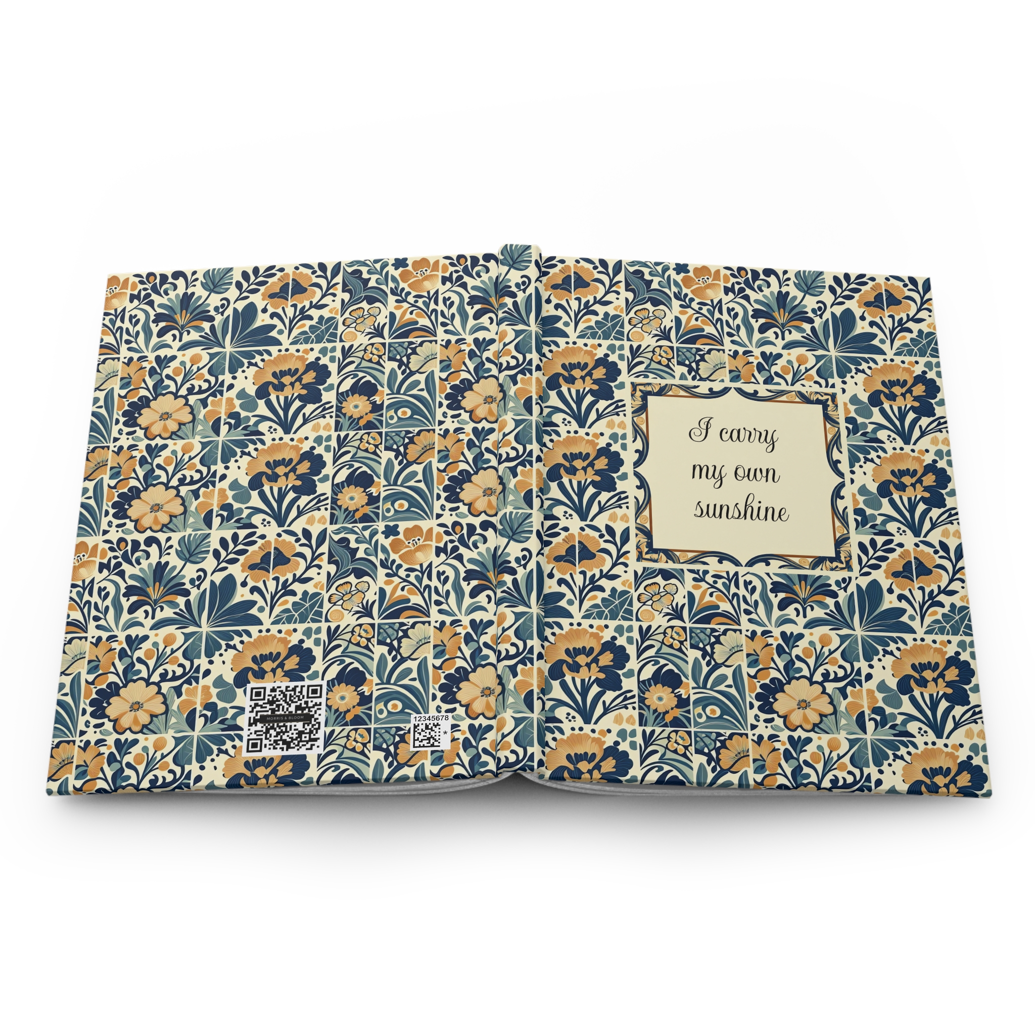 Matte Hardcover Diary with Quote "I Carry My Own Sunshine" — Cobalt & Honey Botanical Tile Notebook - Image 5