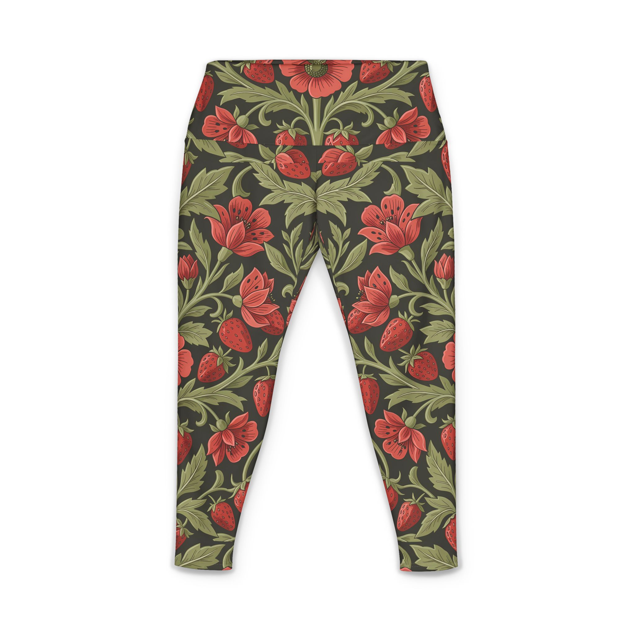 Wild Strawberry & Sage High-Waisted Leggings – Vintage Arts & Crafts Botanical All-Over Print Yoga Pants - Image 3