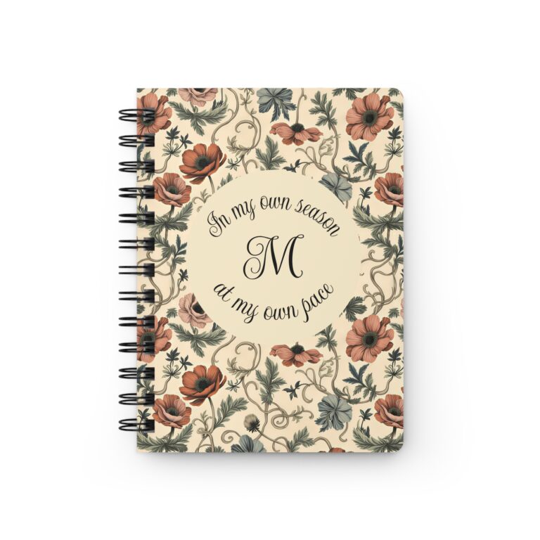 Floral Spiral Journal Earthy Anemone Garden – Custom Monogram Notebook
