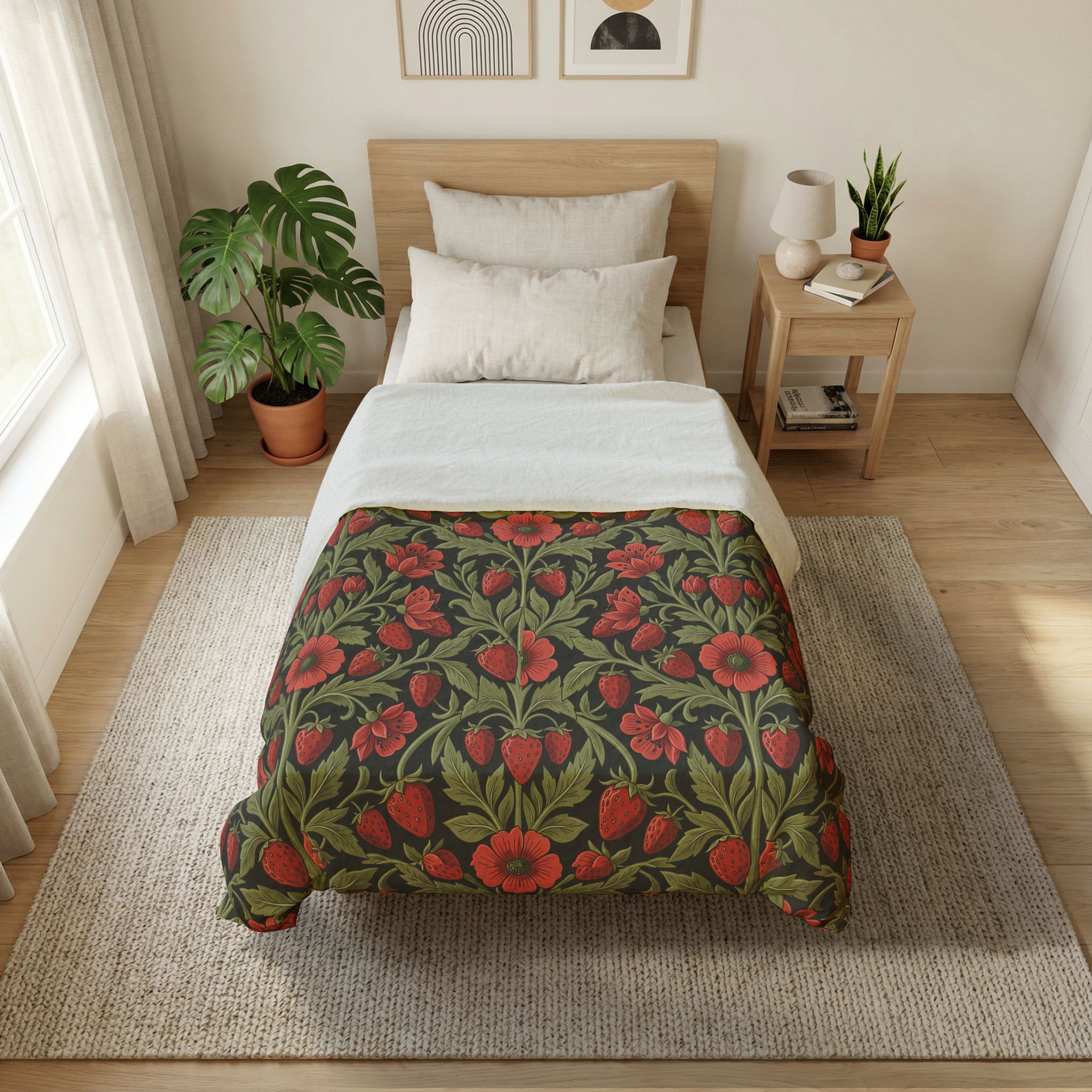 Premium Cotton Wild Strawberry & Sage Duvet Cover – Vintage Botanical Bedding Set - Image 4