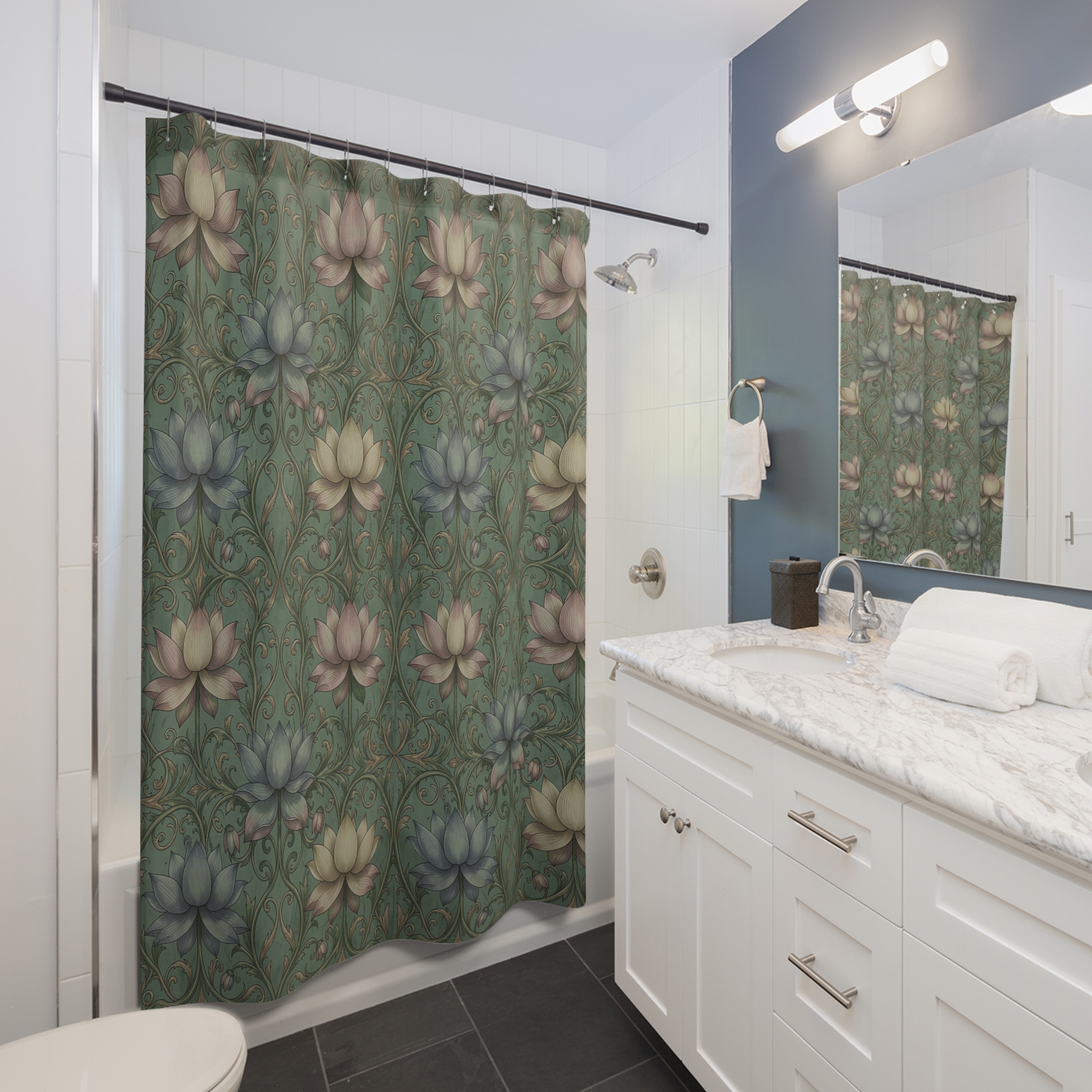 The Empress Lotus Floral Shower Curtain — Art Nouveau Botanical Bathroom Decor - Image 5