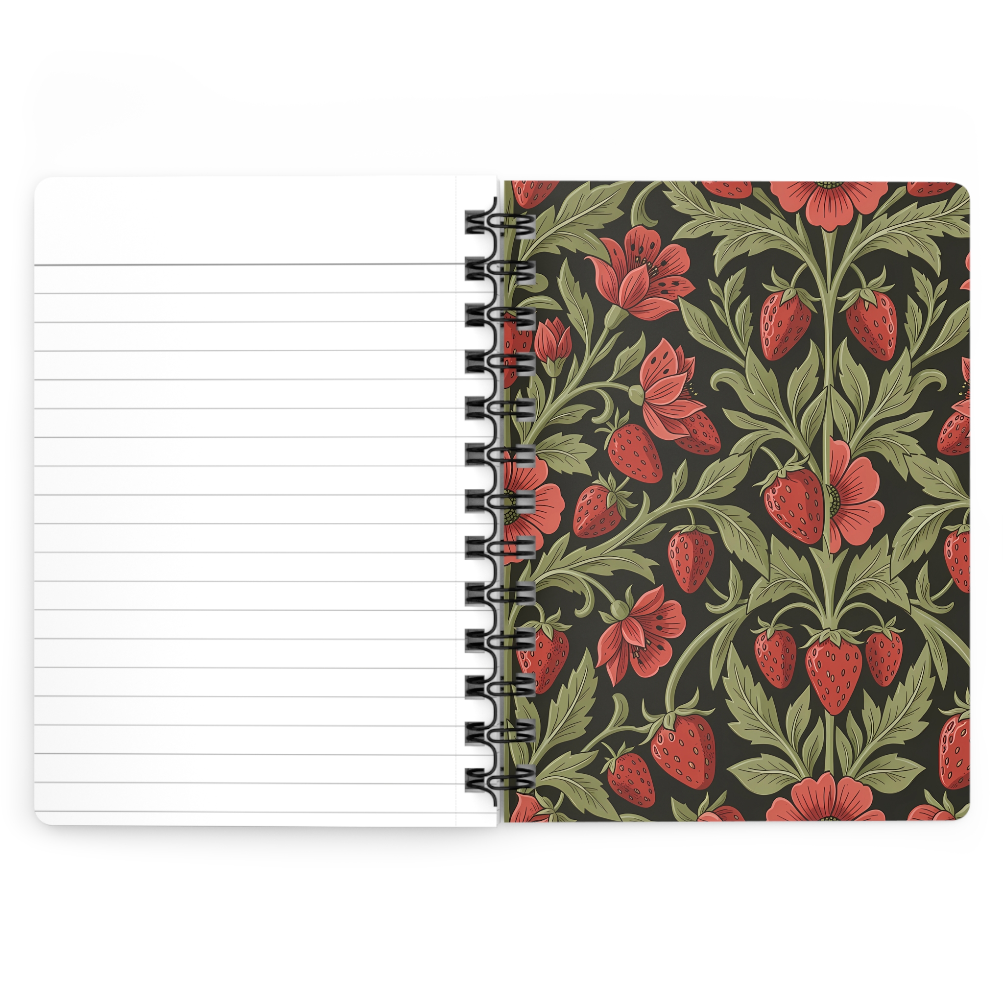 Strawberry Floral Spiral Journal — Personalized Monogram Wild Strawberry & Sage Wire-Bound Notebook - Image 5