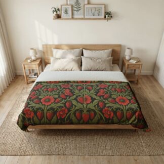 Premium Cotton Wild Strawberry & Sage Duvet Cover – Vintage Botanical Bedding Set