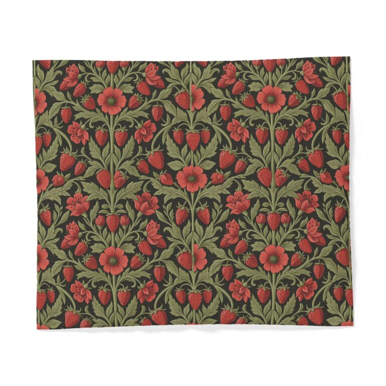 Premium Cotton Wild Strawberry & Sage Duvet Cover – Vintage Botanical Bedding Set