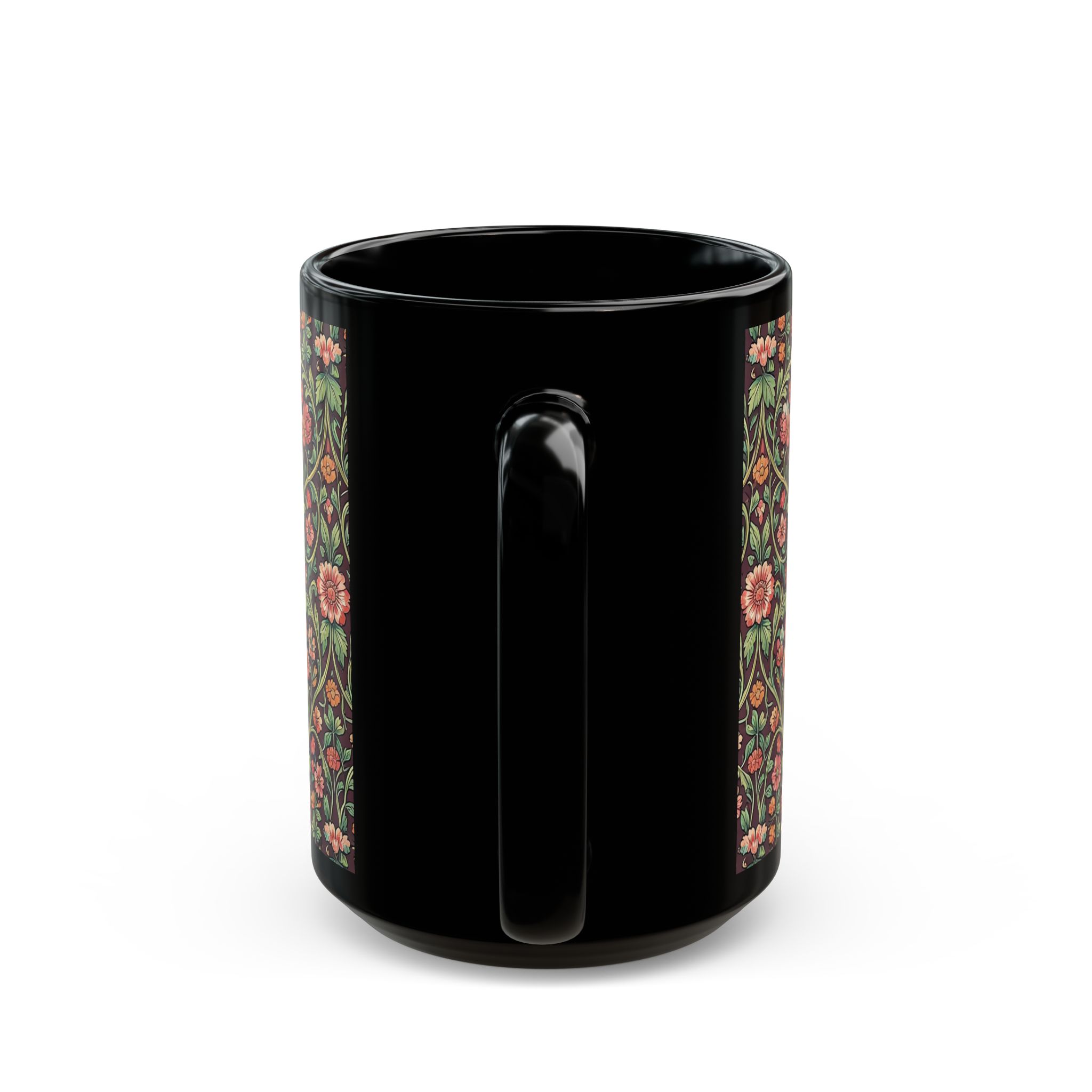 Victorian Botanical Espresso Flora Black Mug – Rich Arts & Crafts Tapestry Coffee Cup - Image 9