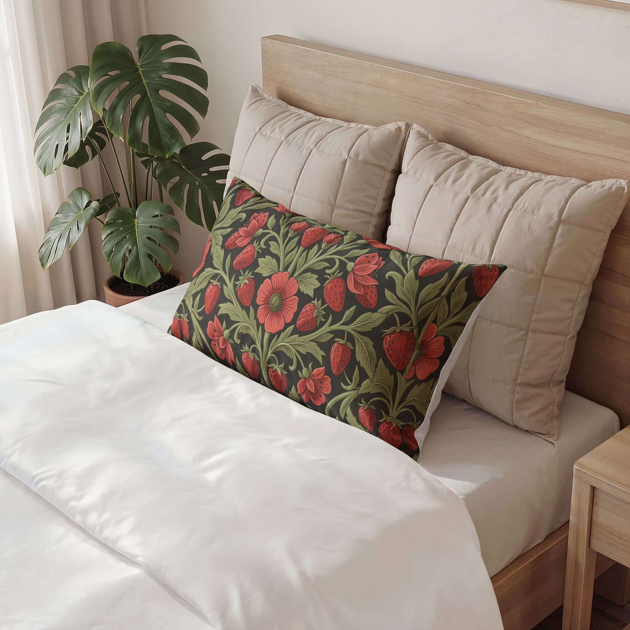 Vintage Cotton Pillow Sham — Arts & Crafts Botanical Wild Strawberry and Sage Premium Cotton Cushion Cover - Image 7