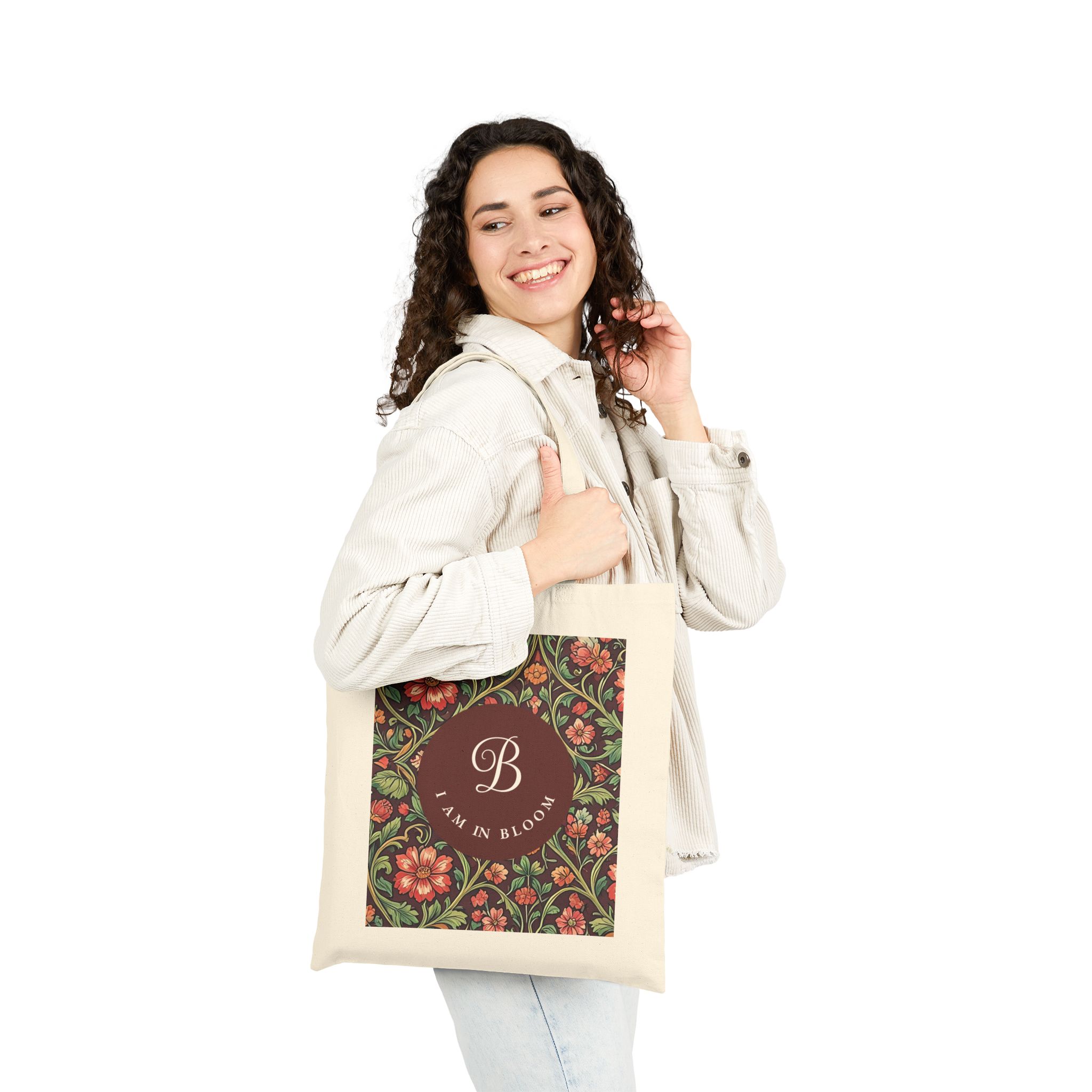 Personalized Monogram Floral Tote – Black Cotton Canvas Espresso Flora Botanical Bag - Image 4