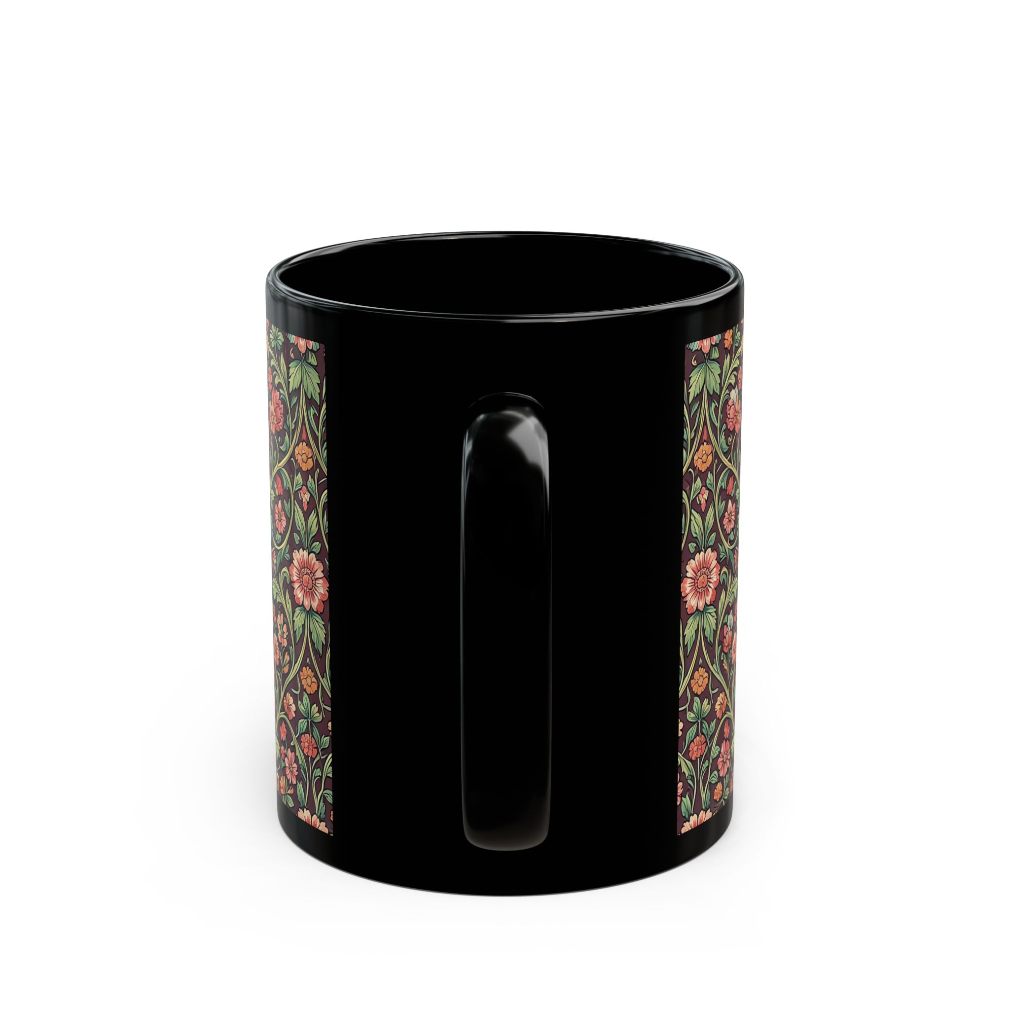 Victorian Botanical Espresso Flora Black Mug – Rich Arts & Crafts Tapestry Coffee Cup - Image 4