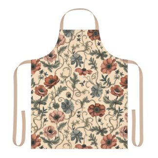 floral vintage apron — cream & rust earthy anemone garden kitchen apron