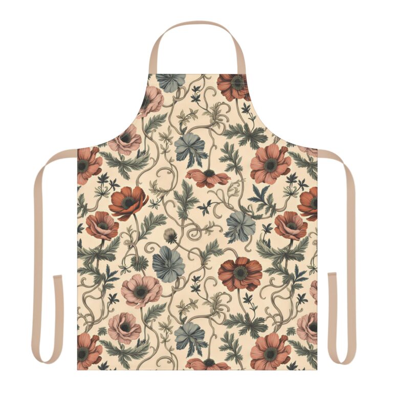 Floral Vintage Apron — Cream & Rust Earthy Anemone Garden Kitchen Apron