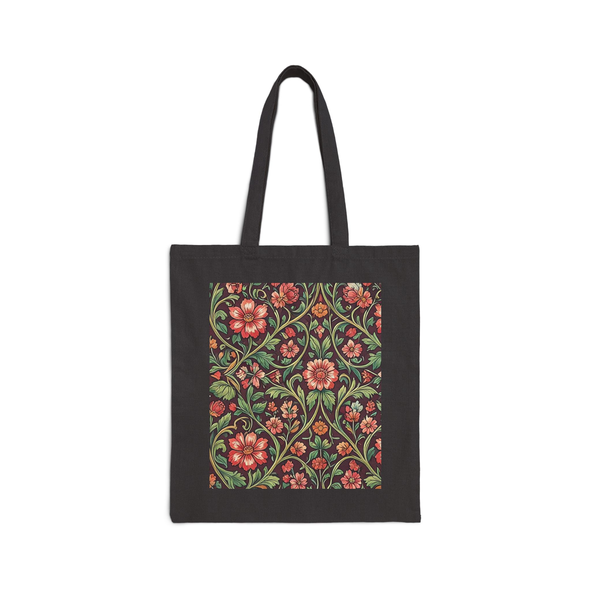 Personalized Monogram Floral Tote – Black Cotton Canvas Espresso Flora Botanical Bag - Image 8