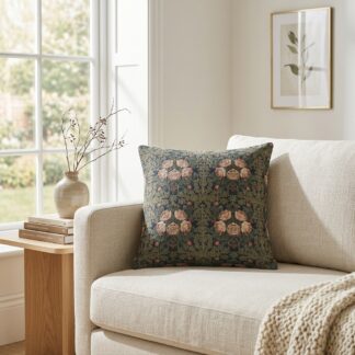 Midnight Peony Tapestry Pillow - An Arts & Crafts Statement Piece Woven Pillow