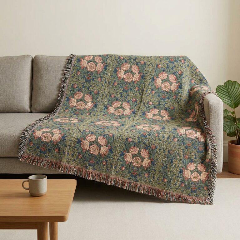 The Midnight Peony Woven Tapestry Throw Blanket – Artistry for Your Sofa