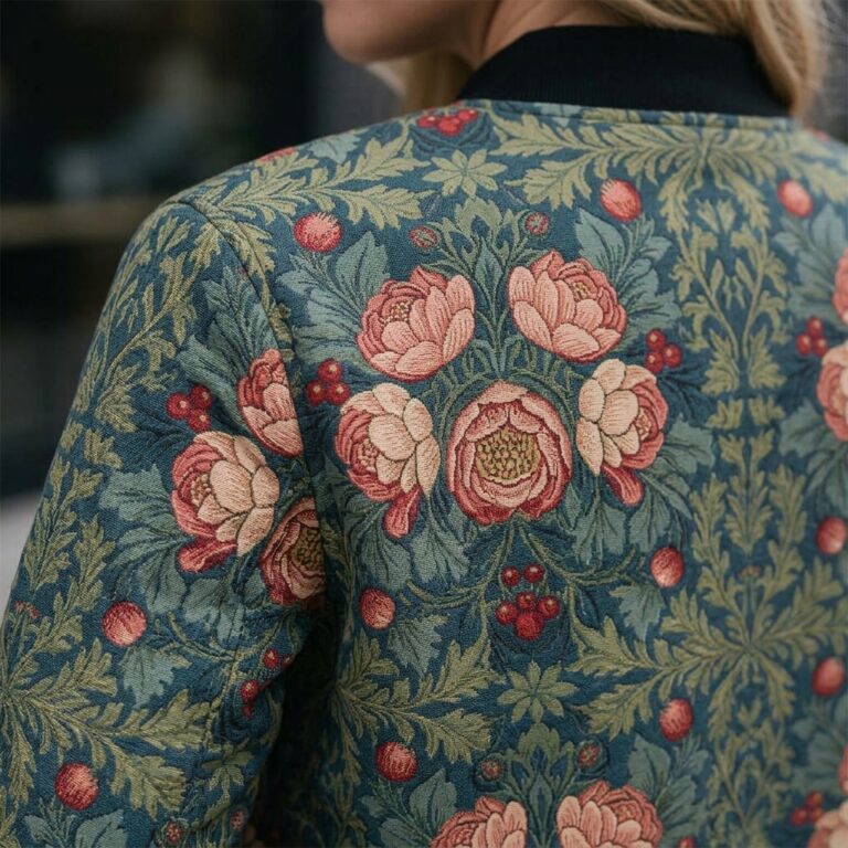 The Midnight Peony Statement Jacket – Wearable Arts & Crafts Fine Art Floral Vintage Bomber Jacket