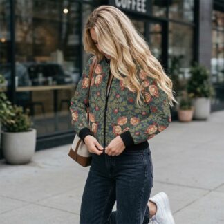 The Midnight Peony Statement Jacket – Wearable Arts & Crafts Fine Art Floral Vintage Bomber Jacket