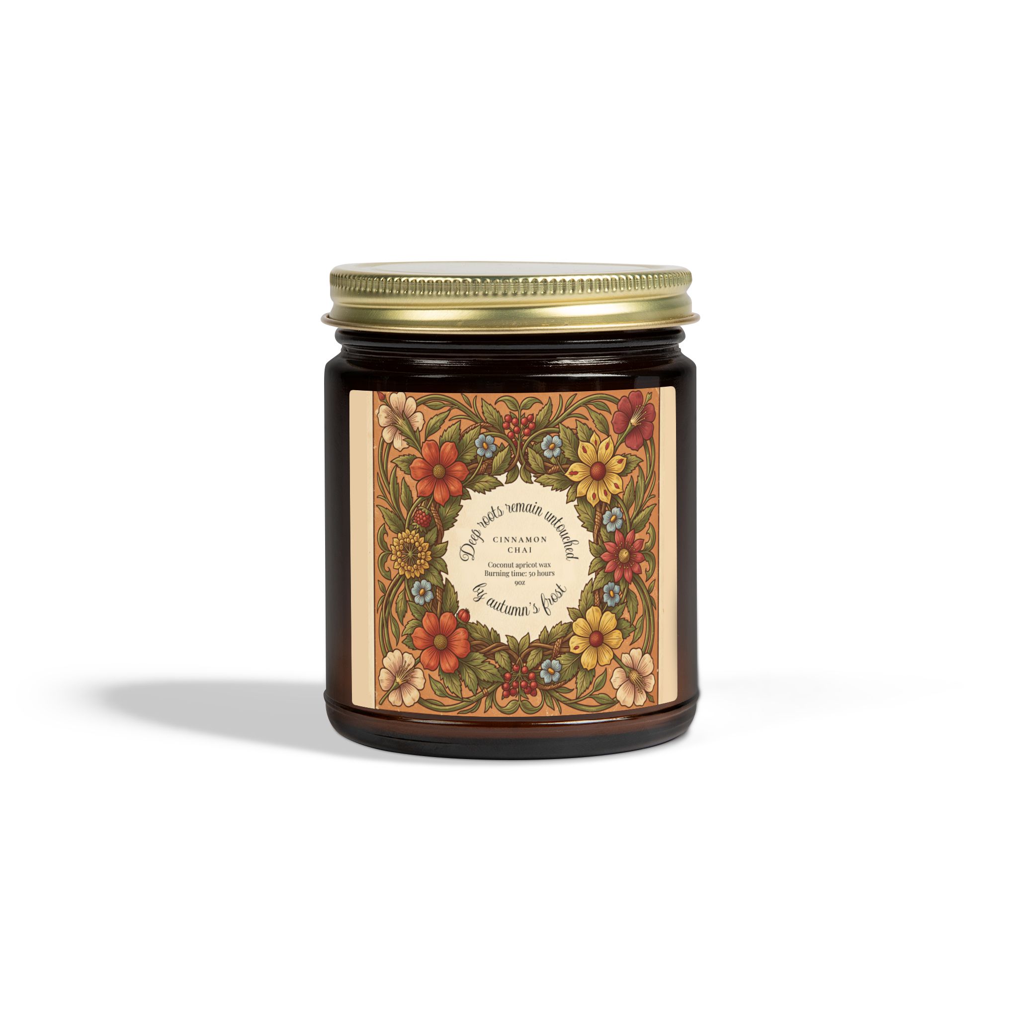 Woodcut Flora Amber Scented Candle Cinnamon Chai - Hand-Poured Coconut Apricot Wax Candle - Image 2