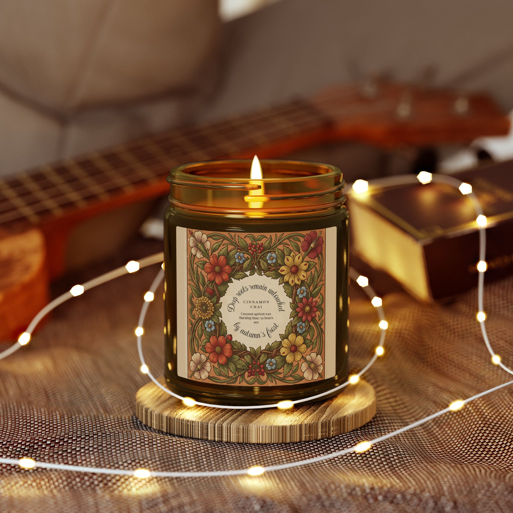 Woodcut Flora Amber Scented Candle Cinnamon Chai - Hand-Poured Coconut Apricot Wax Candle - Image 4