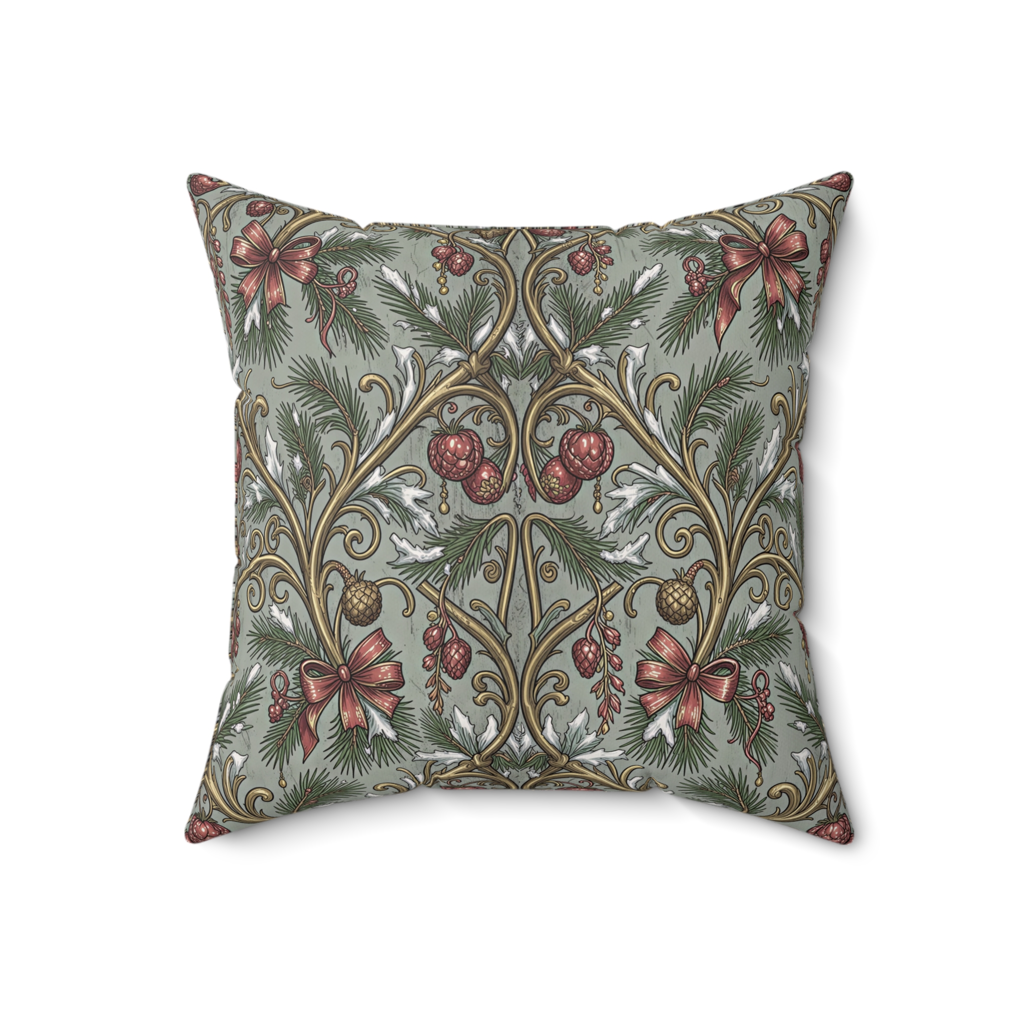 Art Nouveau Pine & Filigree Faux Suede Pillow - Statement Holiday Accent - Image 9
