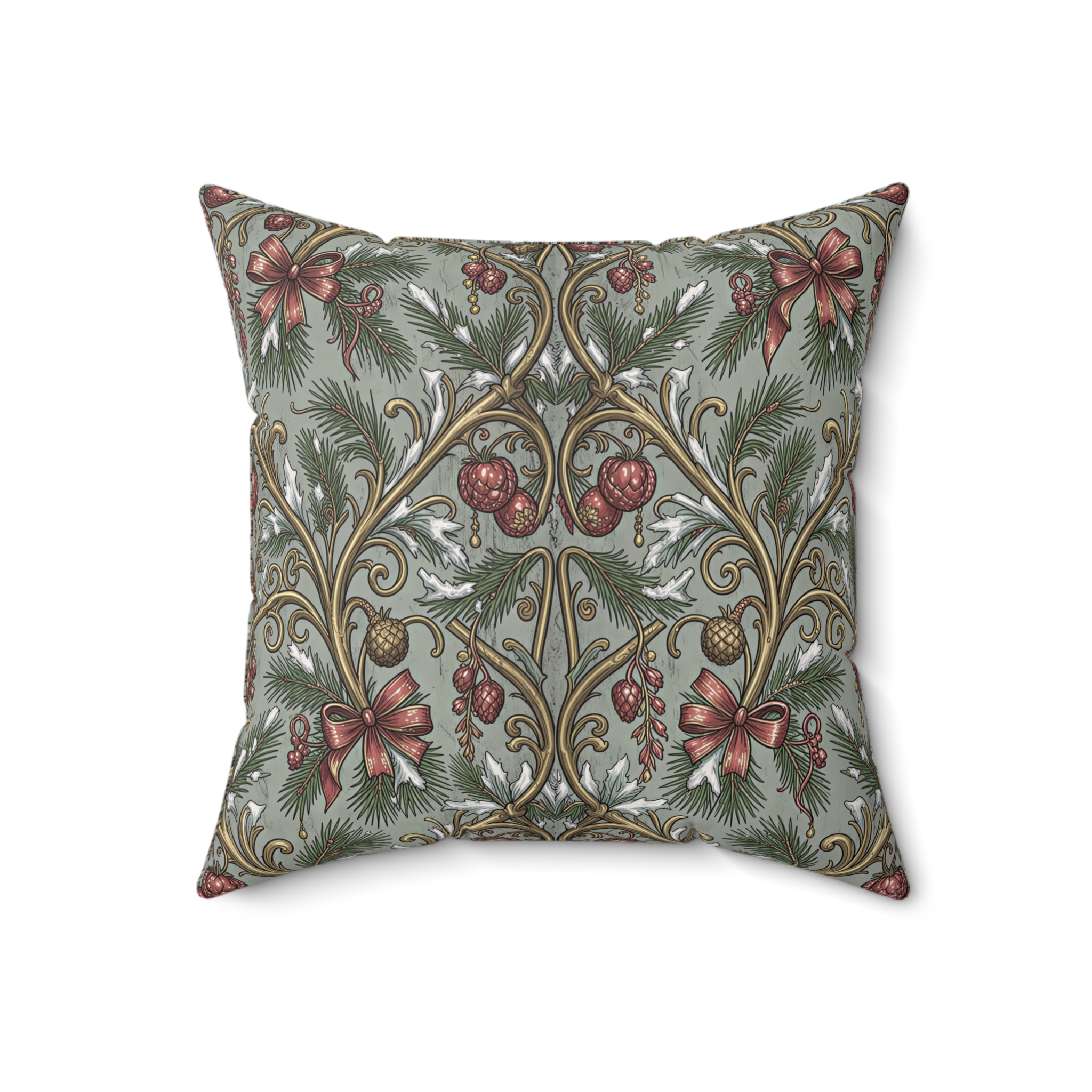 Art Nouveau Pine & Filigree Faux Suede Pillow - Statement Holiday Accent - Image 8
