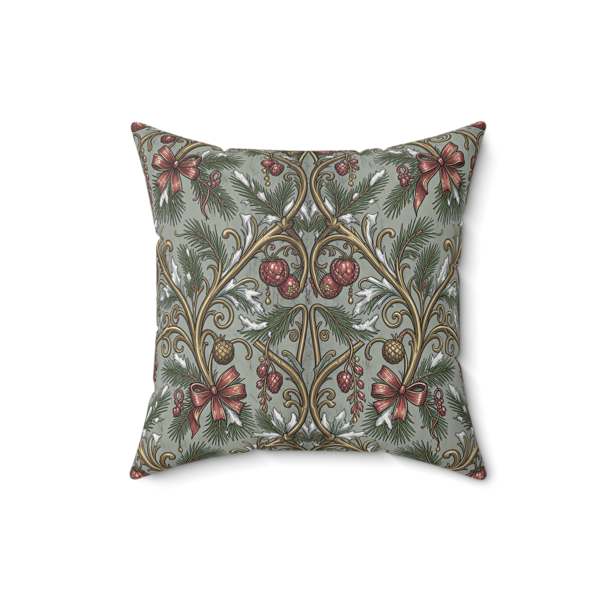 Art Nouveau Pine & Filigree Faux Suede Pillow - Statement Holiday Accent - Image 7