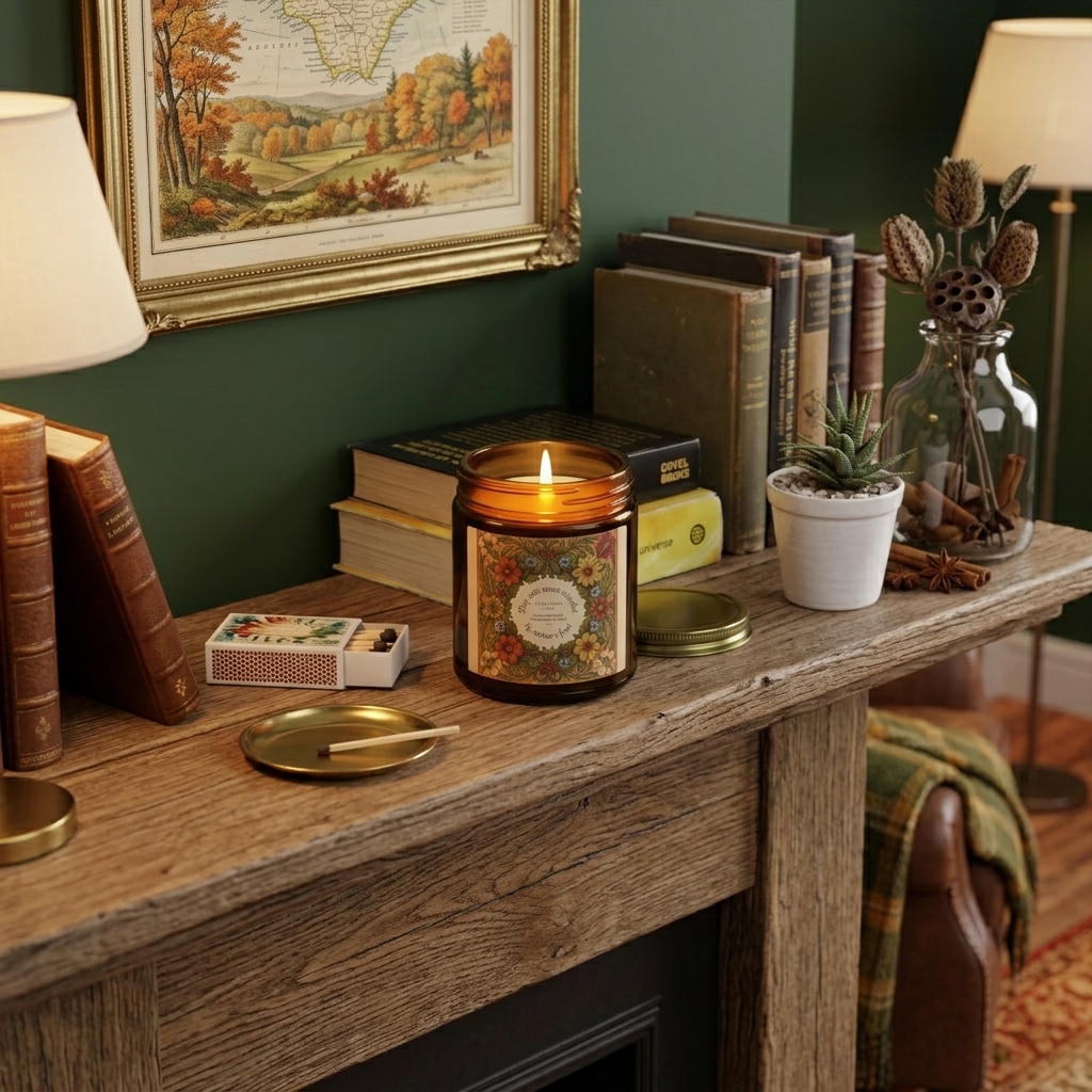 Woodcut Flora Amber Scented Candle Cinnamon Chai - Hand-Poured Coconut Apricot Wax Candle - Image 5