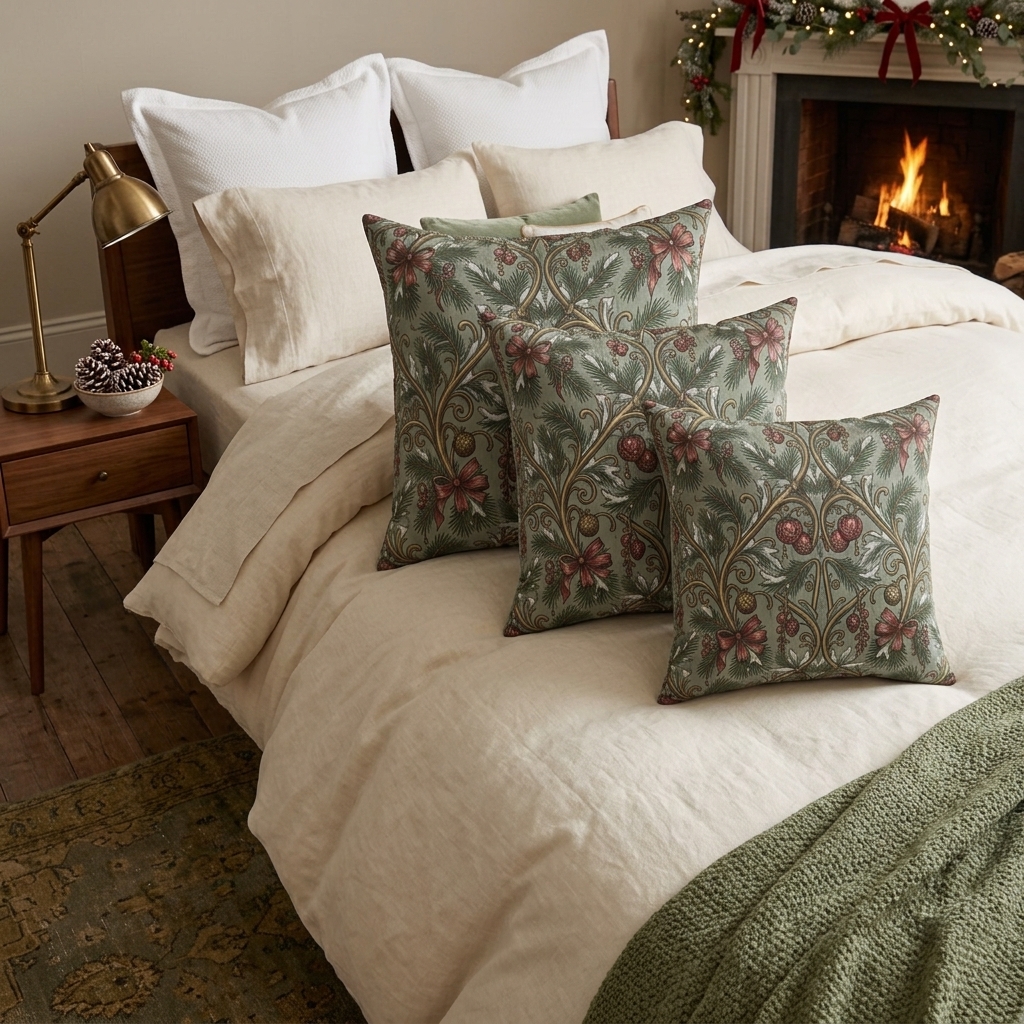 Art Nouveau Pine & Filigree Faux Suede Pillow - Statement Holiday Accent - Image 3