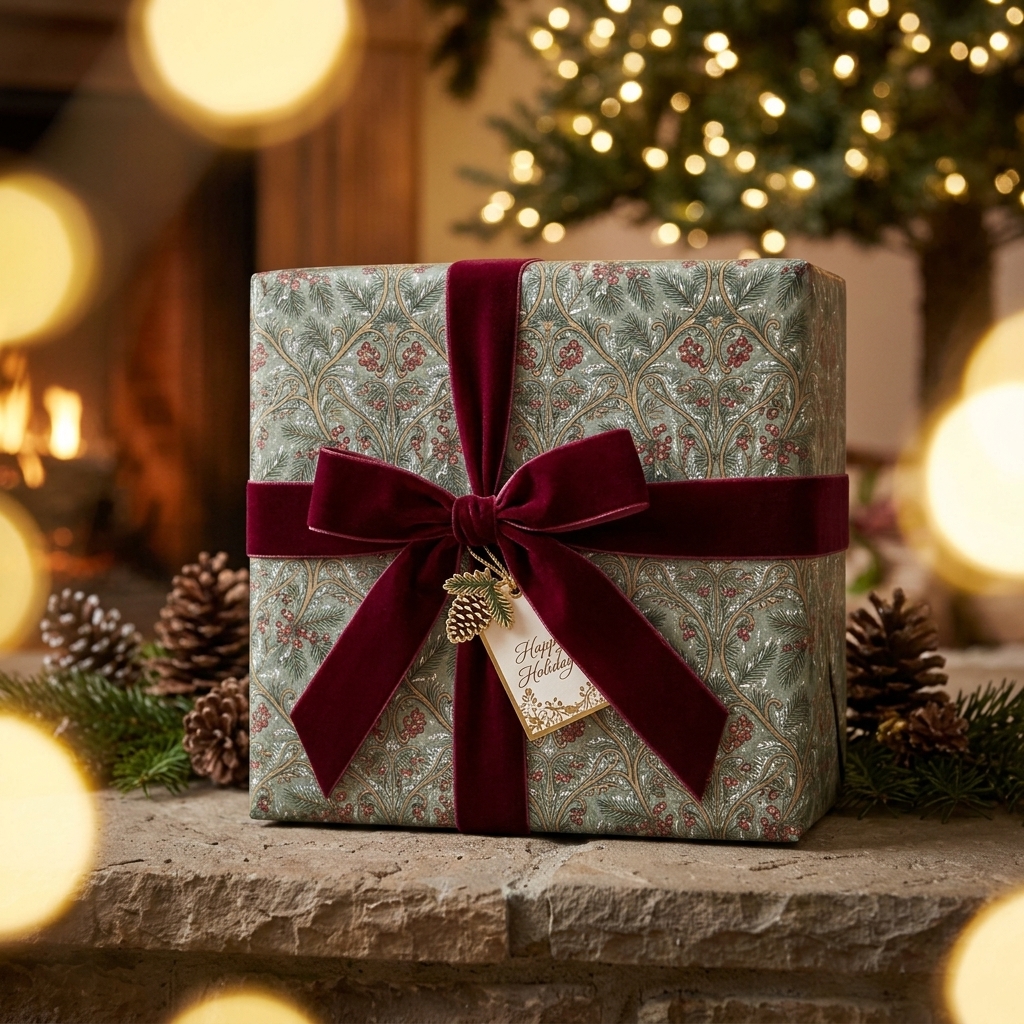 Art Nouveau Pine & Filigree Wrapping Paper Roll - Luxury Heritage Gift Wrap