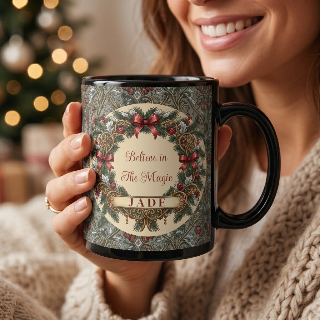 Art Nouveau "Believe in The Magic" Personalized Mug - Custom Holiday Gift