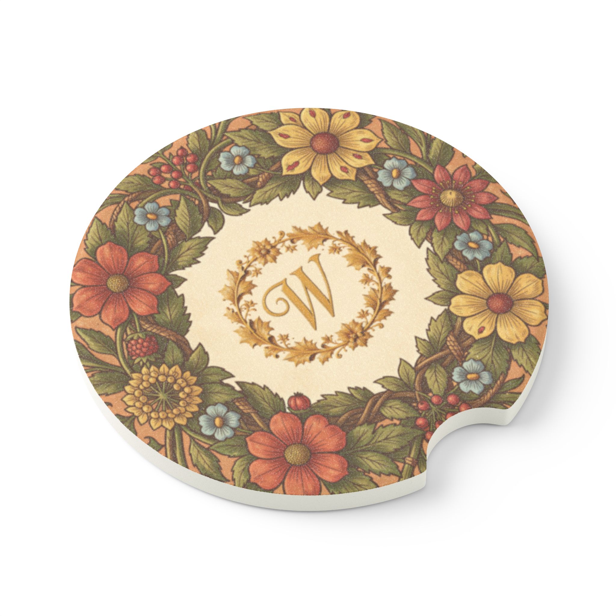 Woodcut Flora Personalised Car Coaster – Absorbent Soapstone Monogram Car Accessory - Image 4