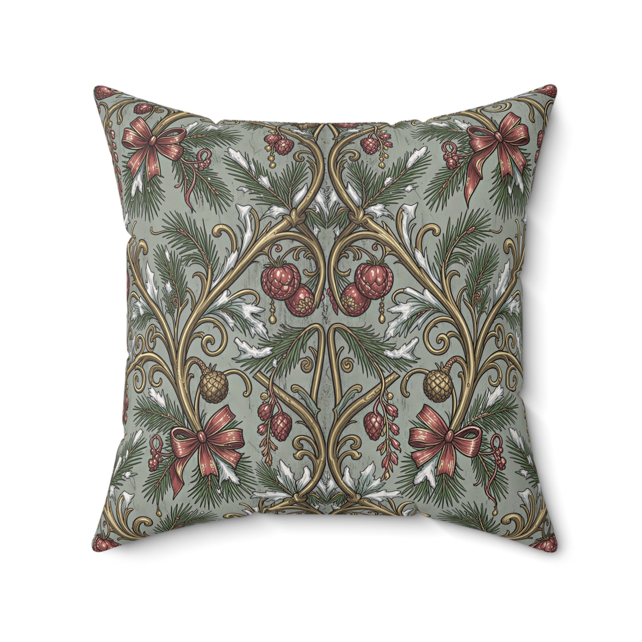 Art Nouveau Pine & Filigree Faux Suede Pillow - Statement Holiday Accent - Image 10