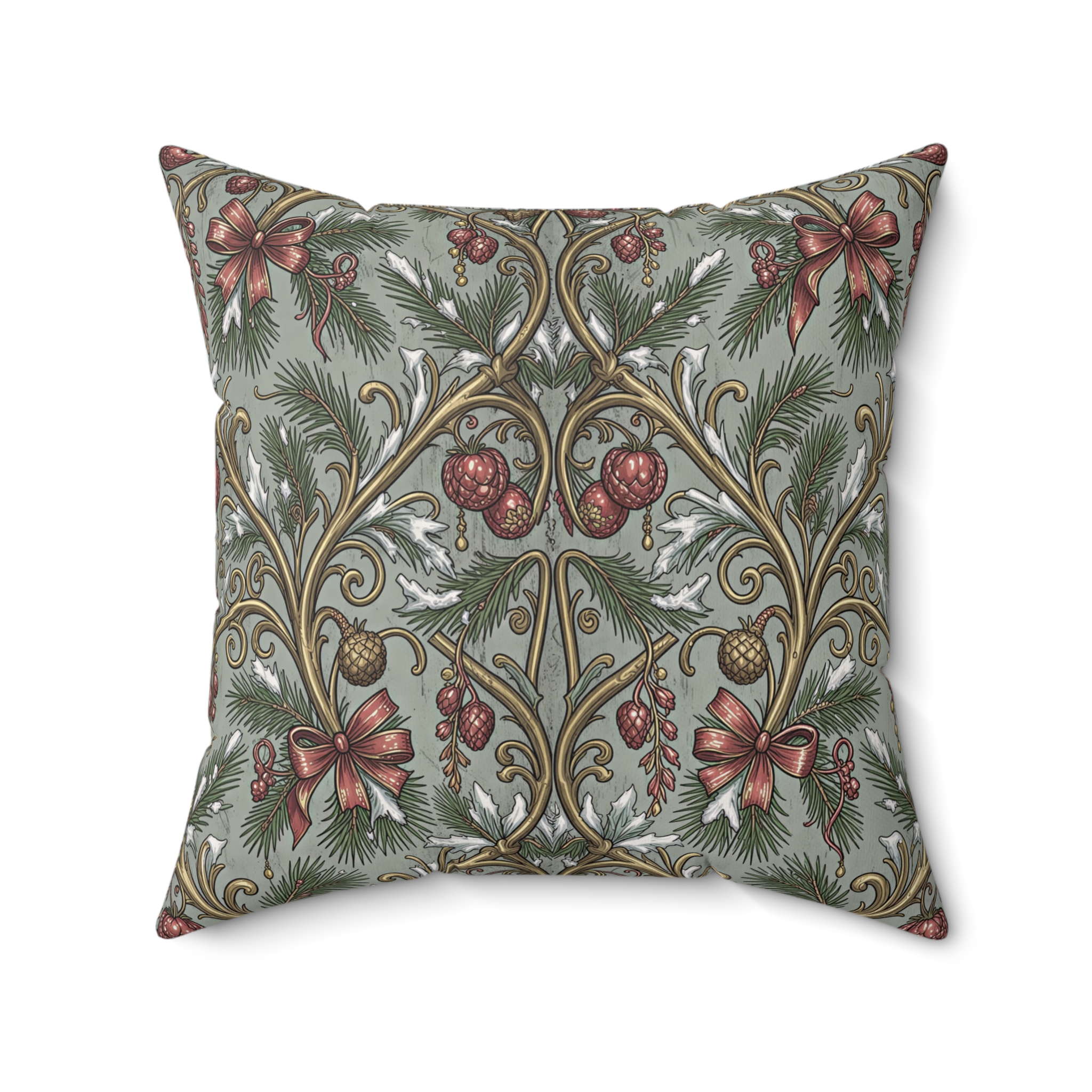 Art Nouveau Pine & Filigree Faux Suede Pillow - Statement Holiday Accent - Image 11