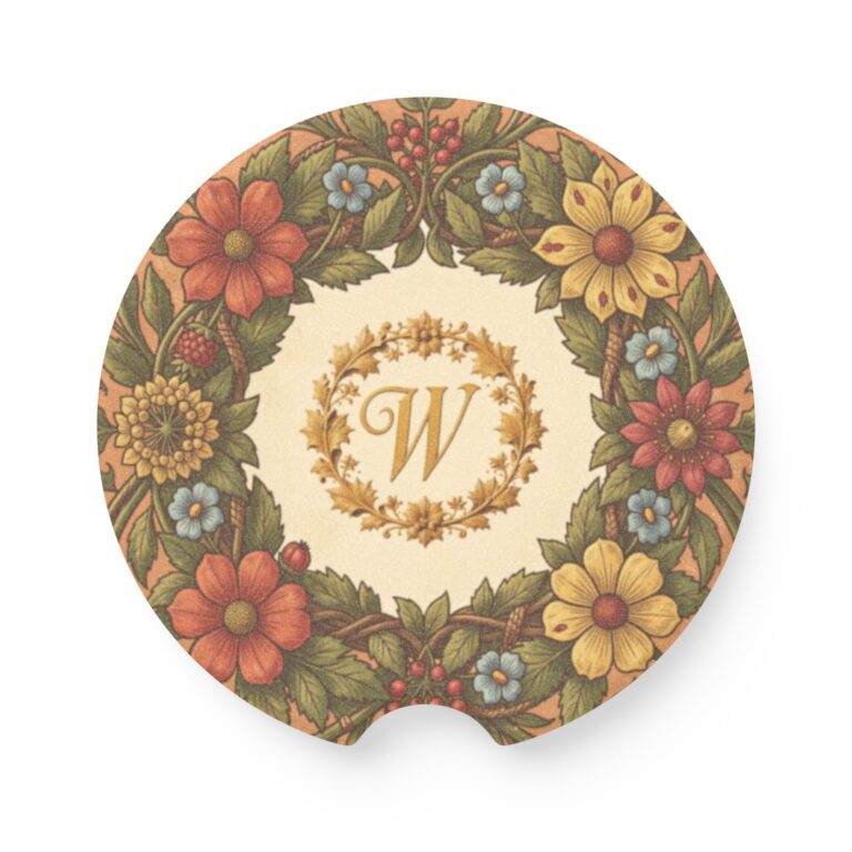 Woodcut Flora Personalised Car Coaster – Absorbent Soapstone Monogram Car Accessory