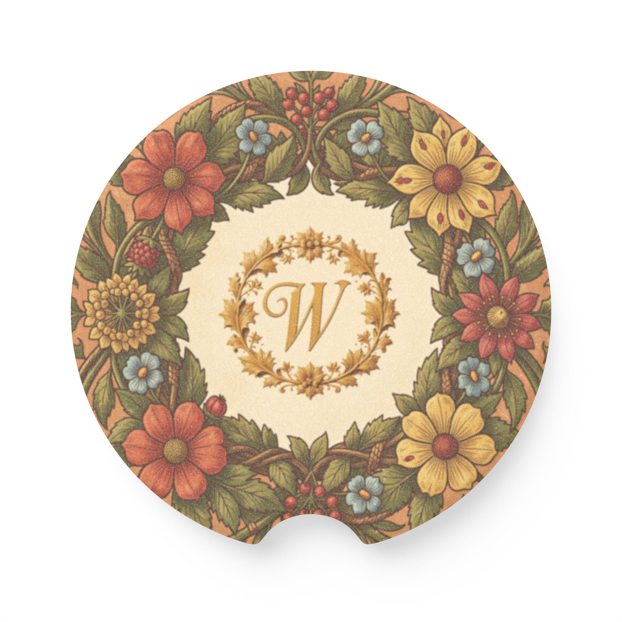 Woodcut Flora Personalised Car Coaster – Absorbent Soapstone Monogram Car Accessory - Image 2