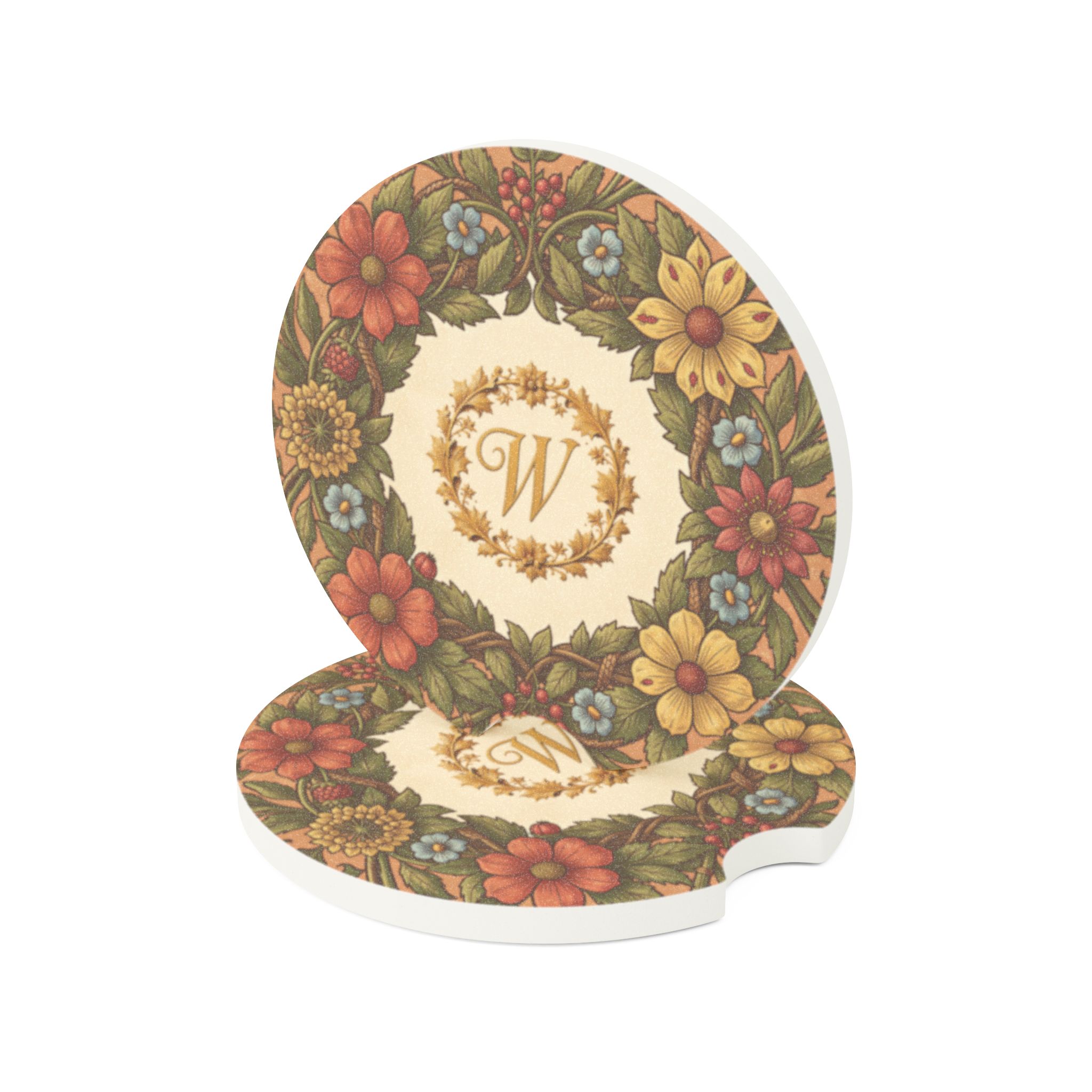 Woodcut Flora Personalised Car Coaster – Absorbent Soapstone Monogram Car Accessory - Image 7